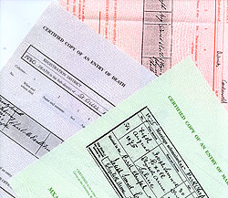 Sample Birth, Marriage and Death Certificates