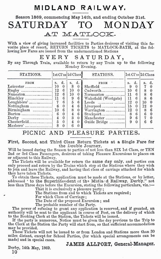 Midland Railway (1869) - Weekend Fares Image Copyright 2002 Ann Andrews