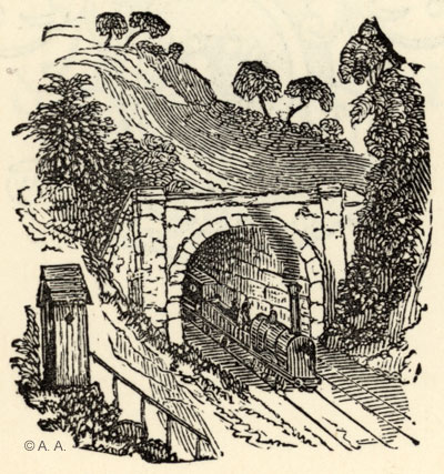 Engine pushing waggons uphill