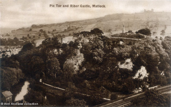 Pic Tor, with the War Memorial. Riber Castle is on the skyline