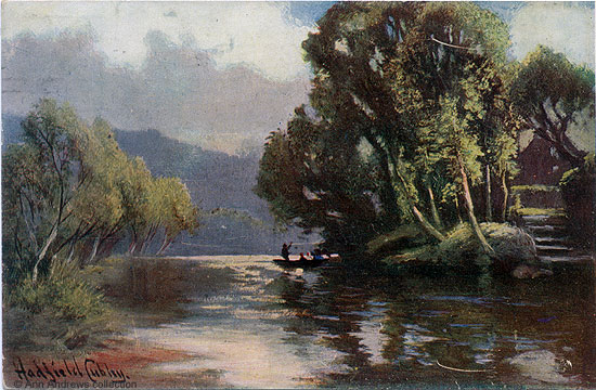 Hadfield Cubley's painting of The Derwent, Matlock Bath