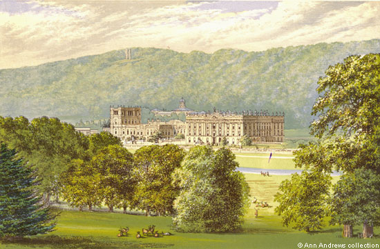 Chatsworth House, woodblock print